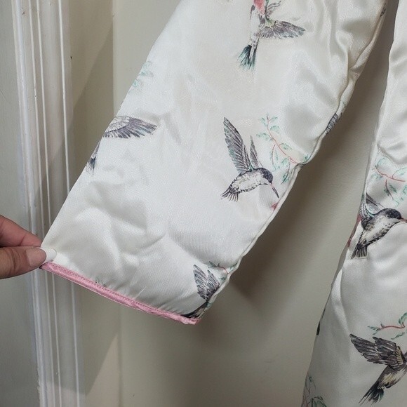 WILDLIFE FEDERATION LOUNGE coat hummingbird Asian kimono king robe small - Picture 4 of 7